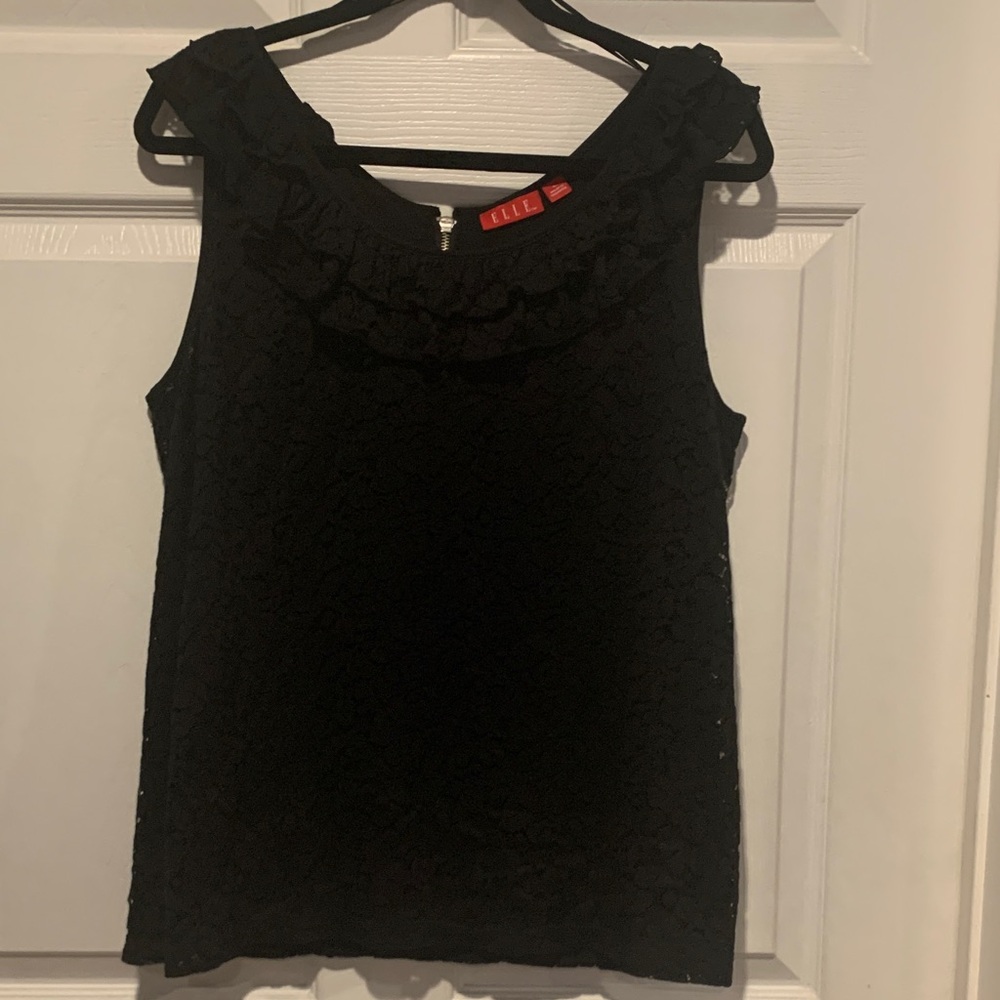 Elle Black Lace Ruffle-Neck Sleeveless Top